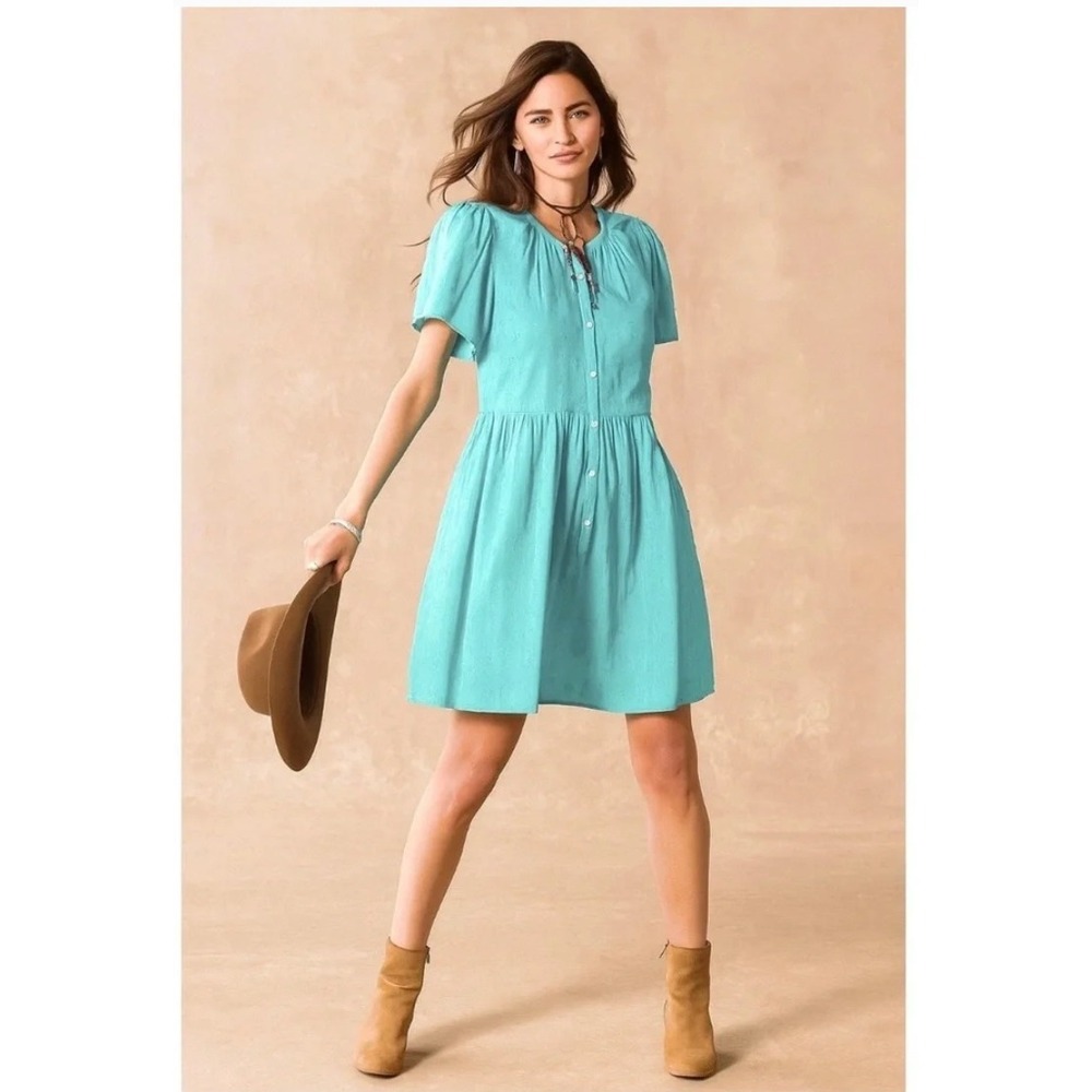 Sundance Catalog Sienna Breeze Double Gauze Dress Aqua Mini Size S Boho Western